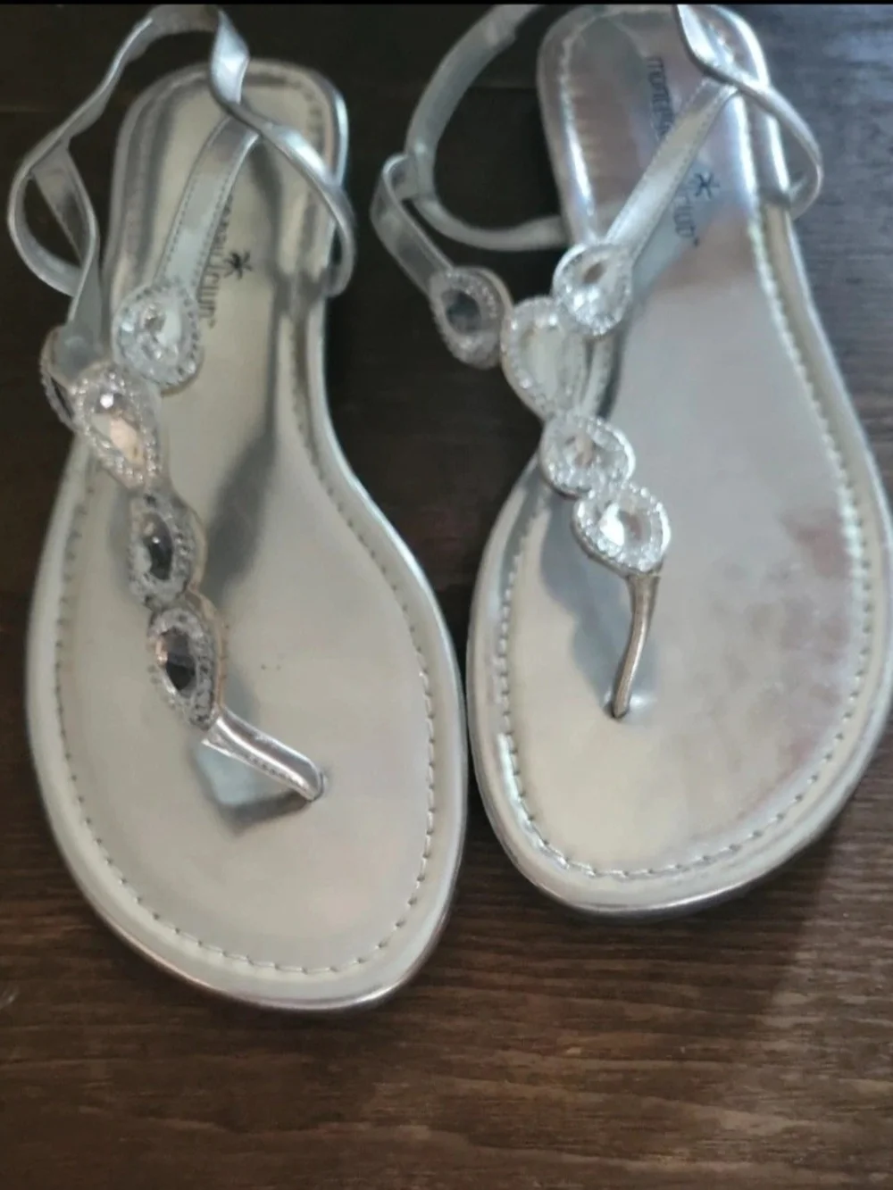 Montego Bay Club Silver Jeweled T‑Strap Sandals